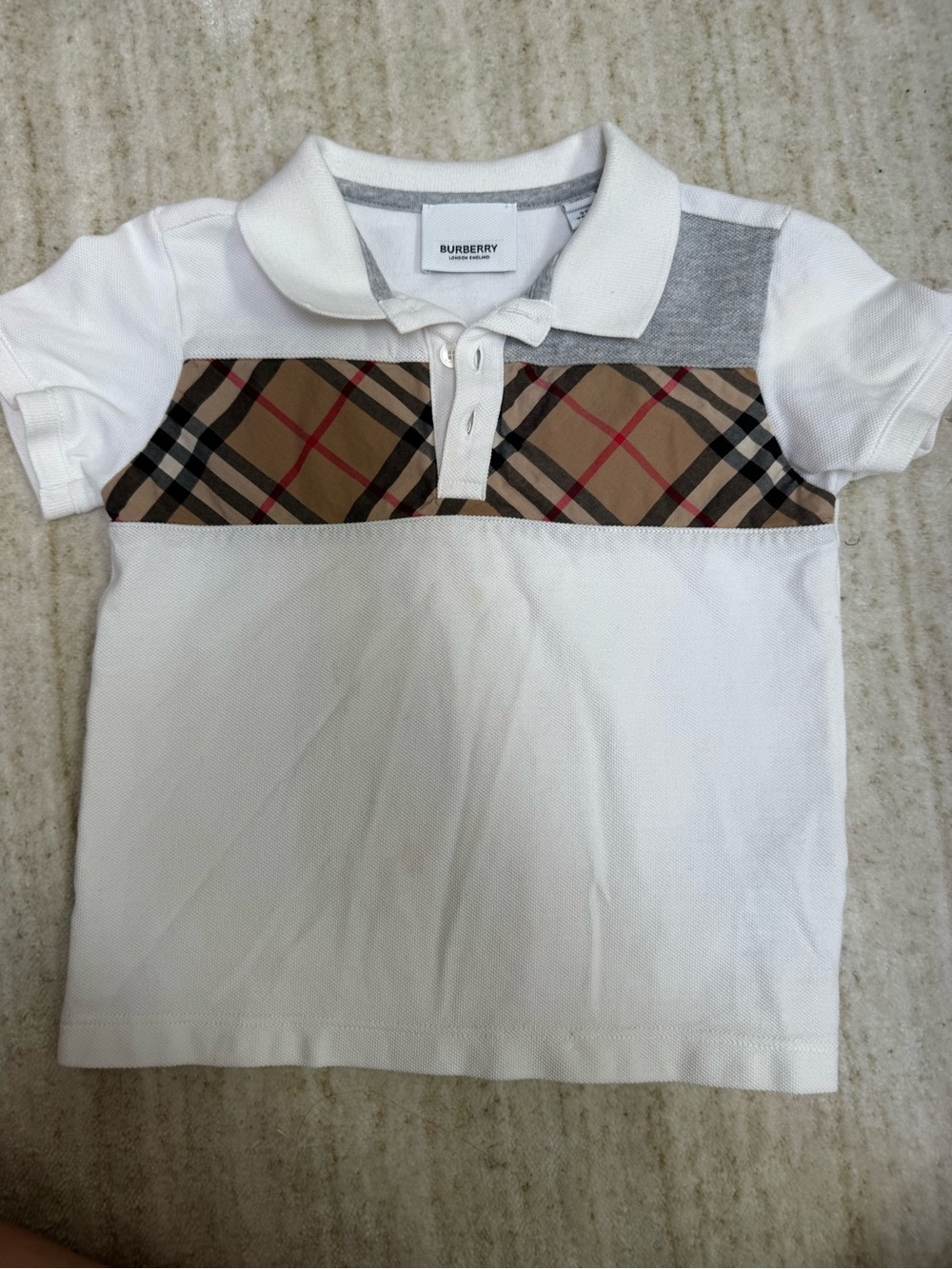 Burberry Kids White Polo Shirt with Iconic Check Panel